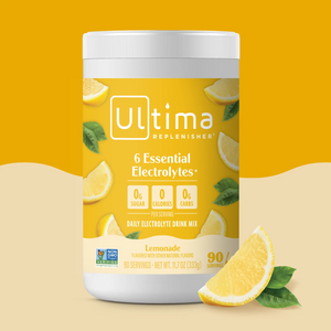 Bote de electrolitos en polvo sin azúcar Ultima Replenisher sabor Lemonade. 90 porciones.